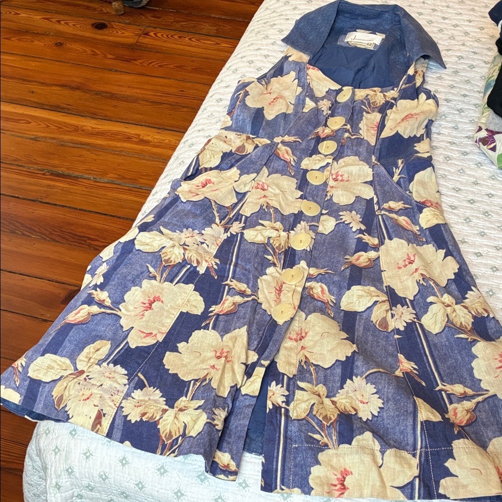 Anthropologie Blue and Yellow Patterned Garment
